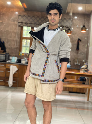 Light Grey Tibetan Asymmetrical traditional Jacket