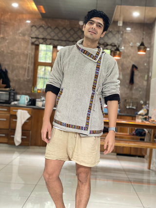 Light Grey Tibetan Asymmetrical traditional Jacket
