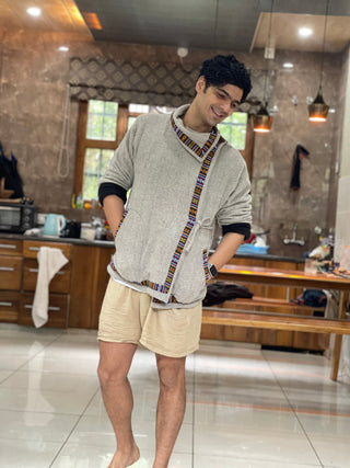 Light Grey Tibetan Asymmetrical traditional Jacket